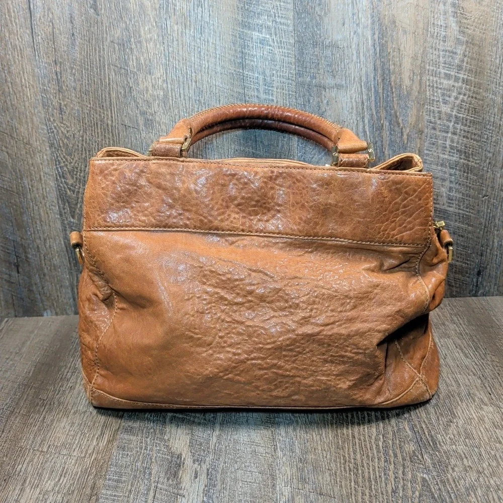 Tory Burch Audra Satchel Bag Brown Leather Double Handle Handbag Purse Tote